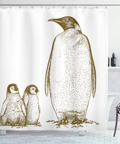 King And Baby Penguin Print Animal Shower Curtain For Bathroom