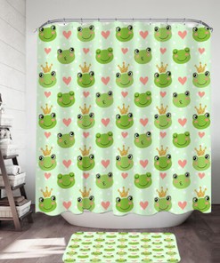 King Frog and Cute Frog with Hearts Unique Shower Curtain