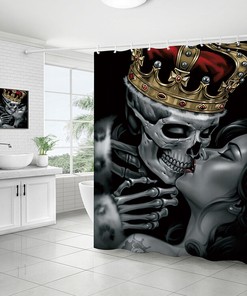 King Kiss Skull Fabric Shower Curtain - Romantic Skull Bathroom Decor 