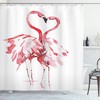 Kissing Flamingo Love Animal Print Pink Shower Curtain, 70 Inches Long