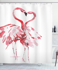Kissing Flamingo Love Animal Print Pink Shower Curtain, 70 Inches Long