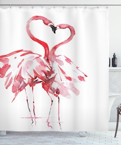 Kissing Lovers Artful Print Flamingo Shower Curtain For Romantic Bathroom Decor