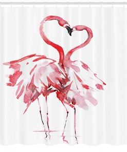 Kissing Lovers Artful Print Flamingo Shower Curtain For Romantic Bathroom Decor
