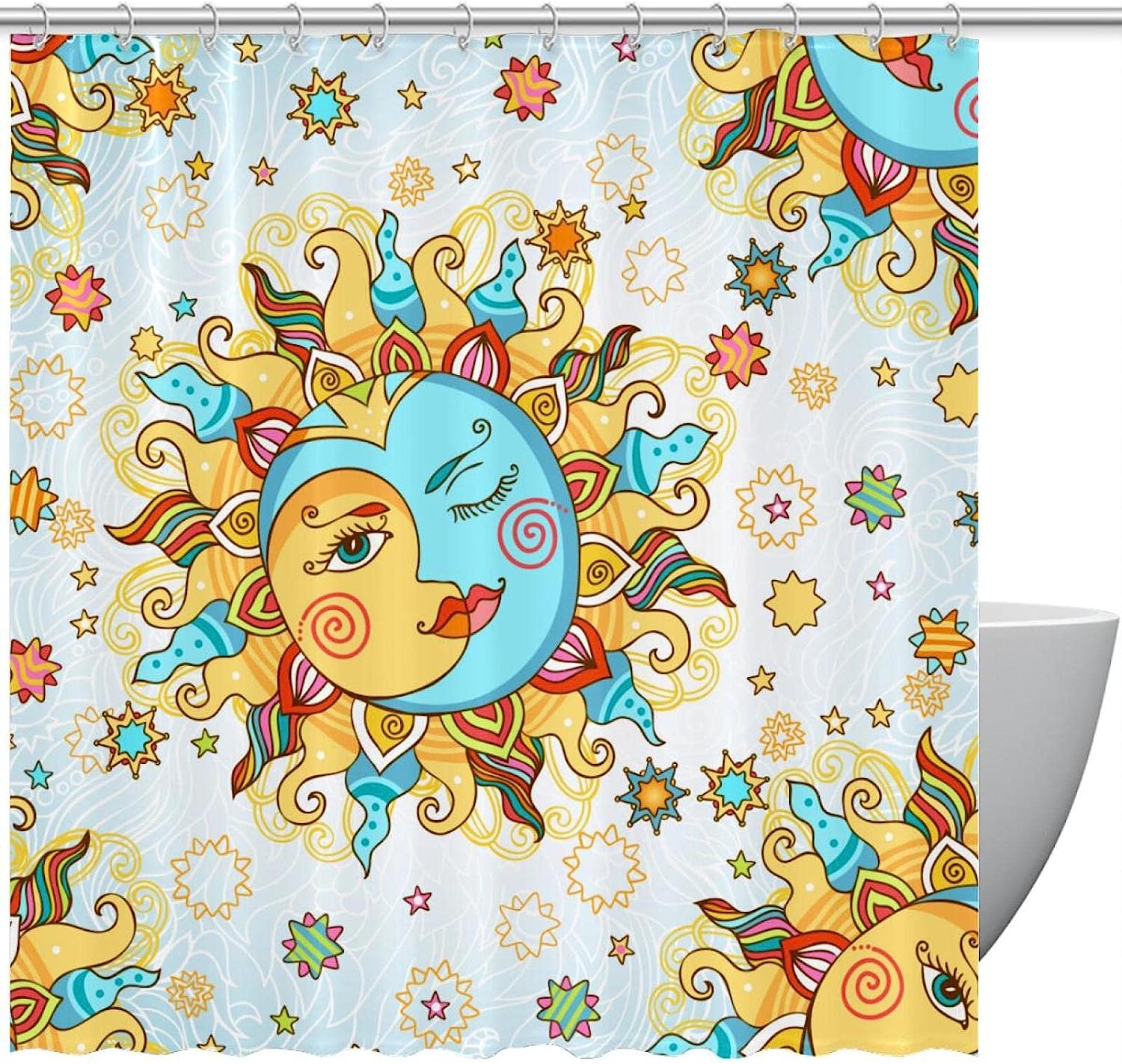 Kissing Moon And Sun Funny Shower Curtain For Bathroom