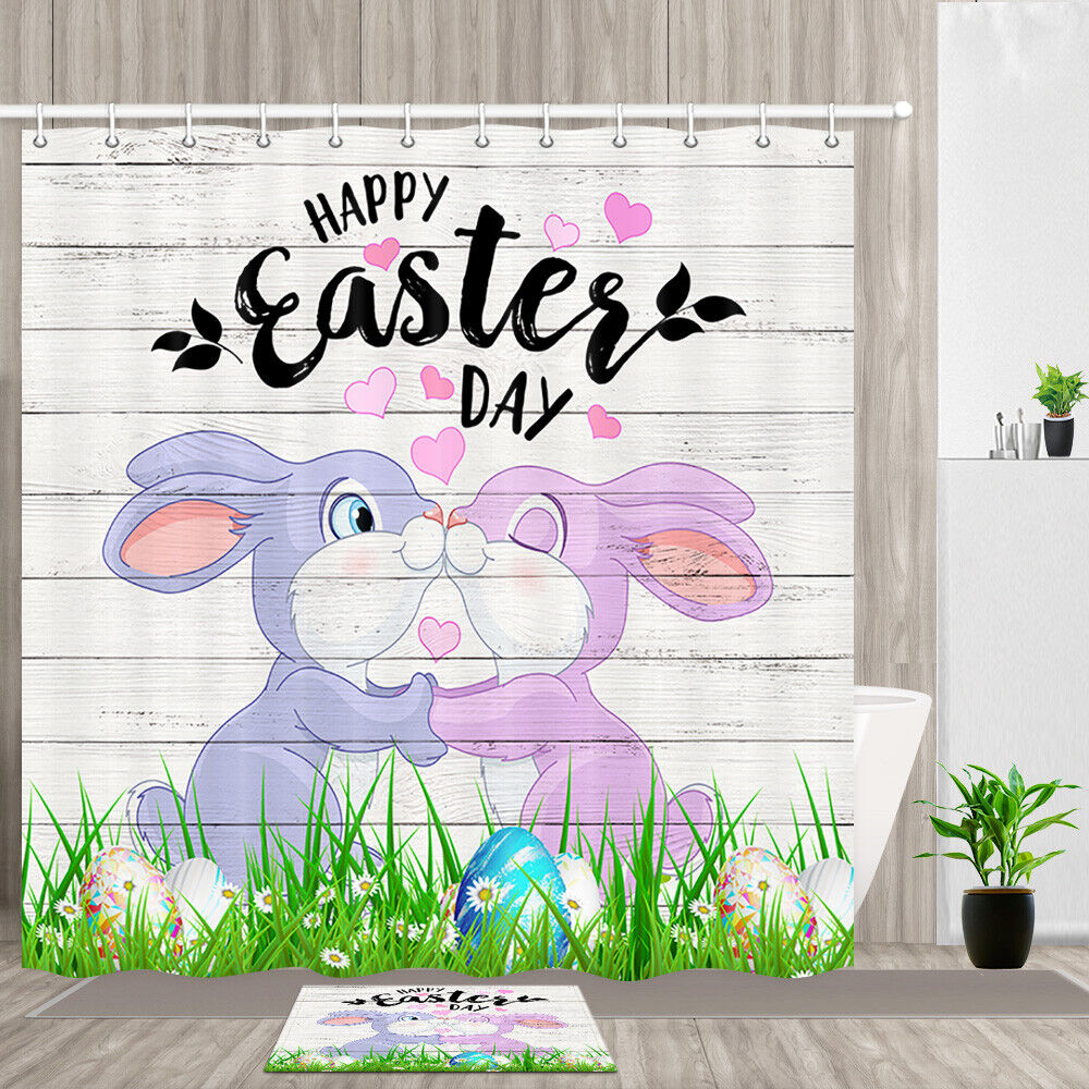 Kissing Rabbits Easter Shower Curtain for a Playful Bathroom
