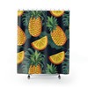 Kitschy Eclectic Hawaiian Pineapple Shower Curtain With Tropical Island Design For Bathroom Decor