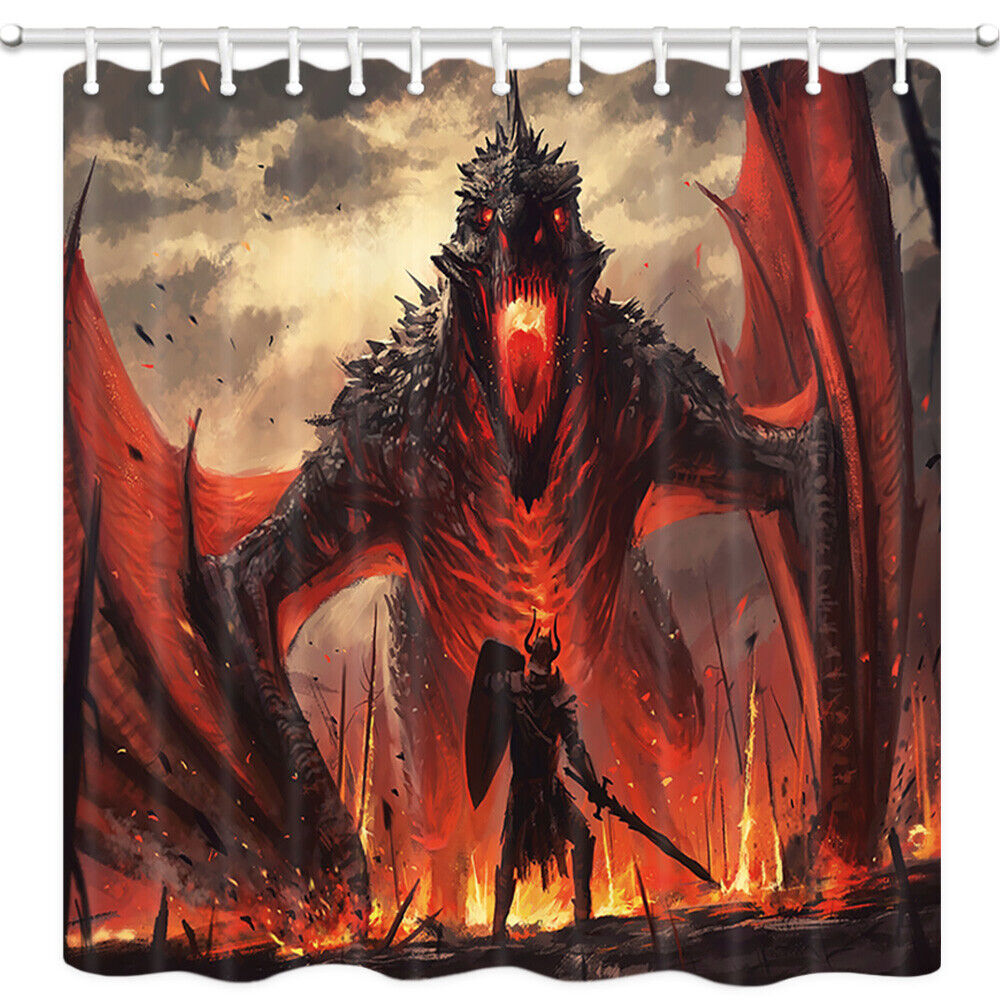 Knight Challenge Dragon Fabric Shower Curtain for Your Bathroom Decor