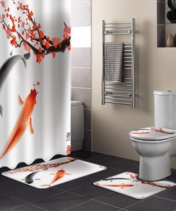 Koi Carp Fish Couple Swimming With Cherry Blossom Sakura Branch Culture Design Shower Curtain Decorative