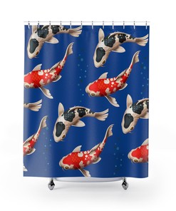 Koi Carp Fish in a Pond Retro Shower Curtain for Unique Bathroom Decor Gift 