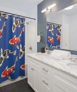 Koi Carp Fish in a Pond Retro Shower Curtain for Unique Bathroom Decor Gift