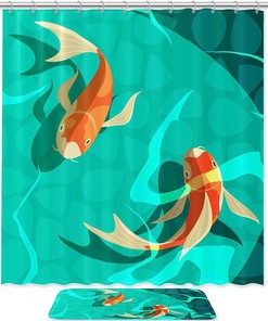 Koi Carp Retro Fishes Vintage Bathroom Shower Curtains