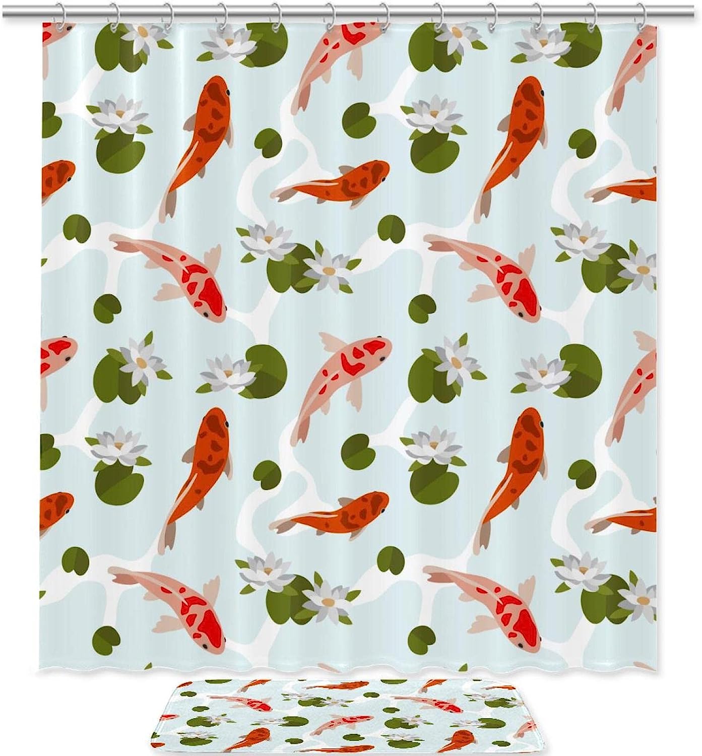 Koi Fish And Lotus Vintage Shower Curtain, Waterproof Bathroom Decor