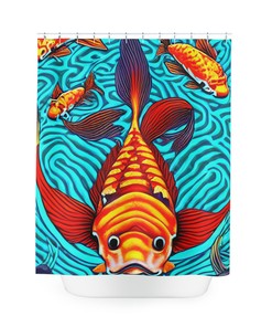 Koi Fish Art Print Shower Curtain with 8-Bit AI Design