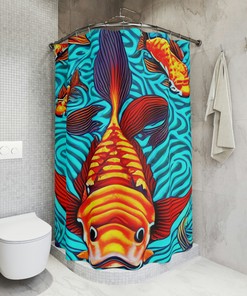 Koi Fish Art Print Shower Curtain with 8-Bit AI Design