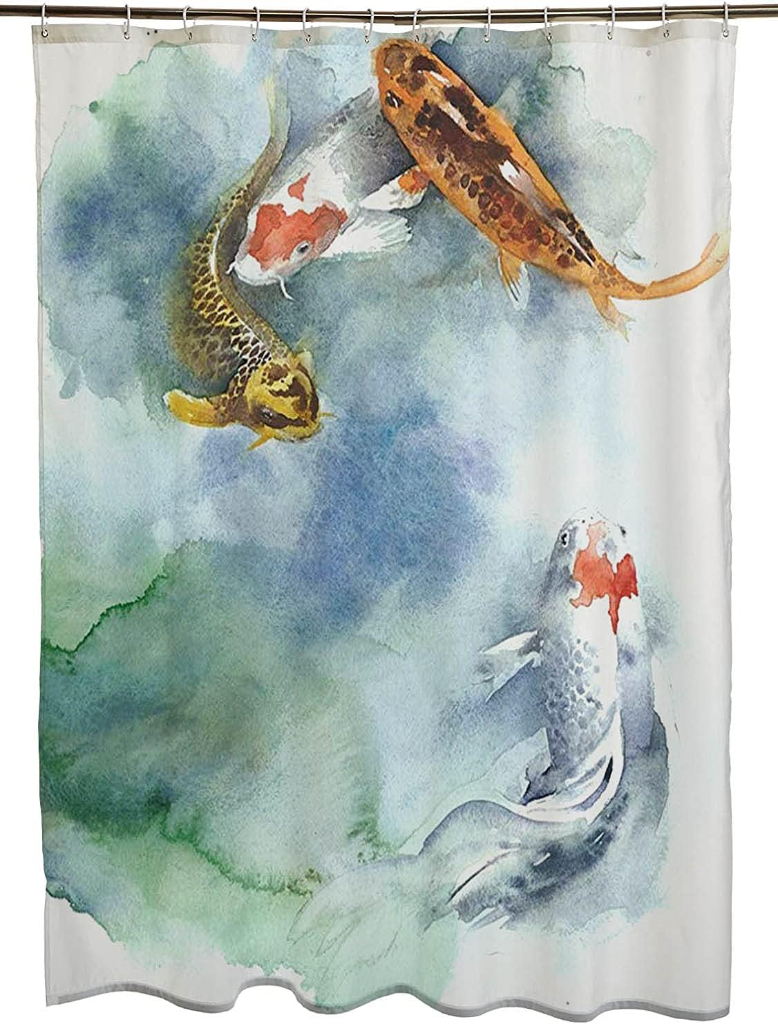 Koi Fish Carp Beautiful Watercolor Japan Painting Mearklwd Fabric Waterproof Shower Curtain for Your Bathroom