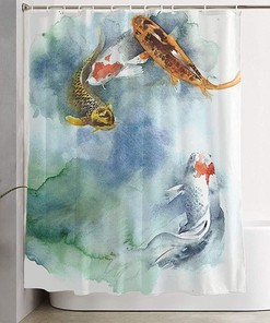 Koi Fish Carp Beautiful Watercolor Japan Painting Mearklwd Fabric Waterproof Shower Curtain for Your Bathroom