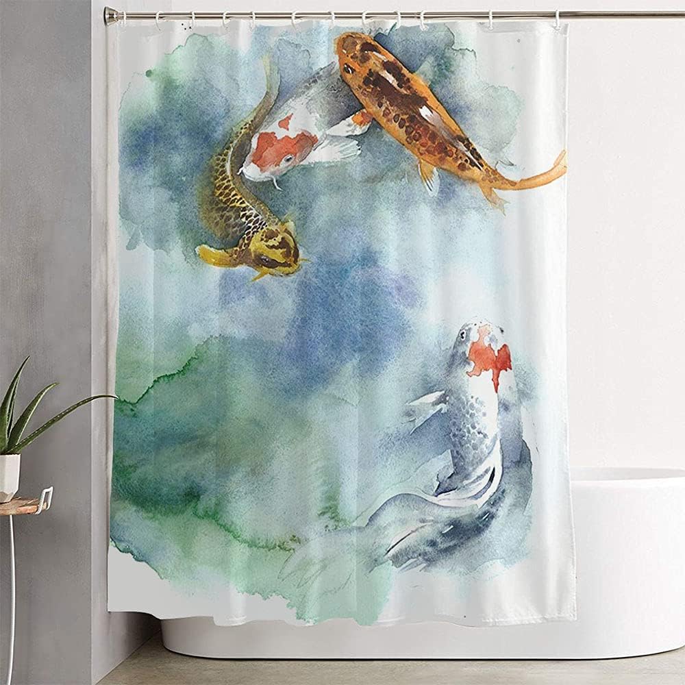 Koi Fish Carp Beautiful Watercolor Japan Painting Mearklwd Fabric Waterproof Shower Curtain for Your Bathroom
