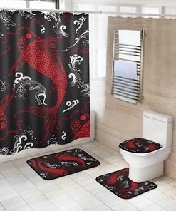 Koi Fish Chinoiserie Style Shower Curtain for Unique and Waterproof Bathroom Decor 