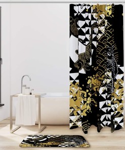 Koi Fish Japanese Pattern Shower Curtain, Set of 2, Waterproof Fabric for Bathroom Decor