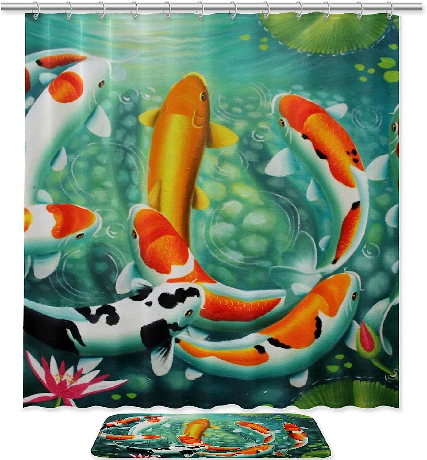 Koi Fish Japanese-Style Fabric Waterproof Shower Curtain for Bathroom Decor
