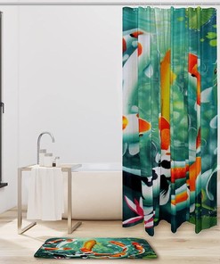 Koi Fish Japanese-Style Fabric Waterproof Shower Curtain for Bathroom Decor