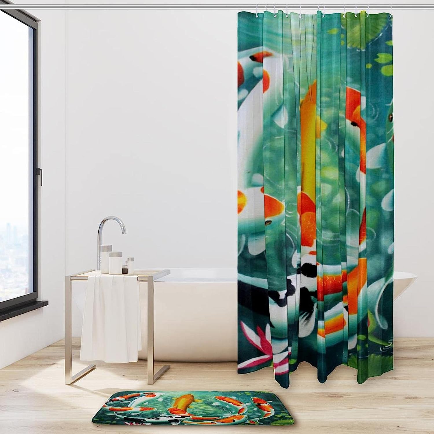 Koi Fish Japanese-Style Fabric Waterproof Shower Curtain for Bathroom Decor