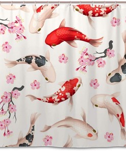 Koi Fish Pink Sakura Asian Style Bathtubs Unique Shower Curtain for a Serene Bathroom