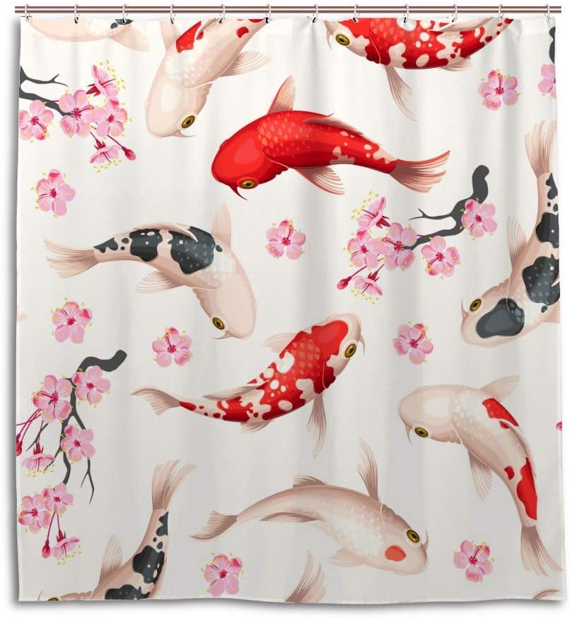 Koi Fish Pink Sakura Asian Style Bathtubs Unique Shower Curtain for a Serene Bathroom