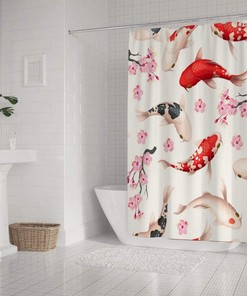Koi Fish Pink Sakura Asian Style Bathtubs Unique Shower Curtain for a Serene Bathroom