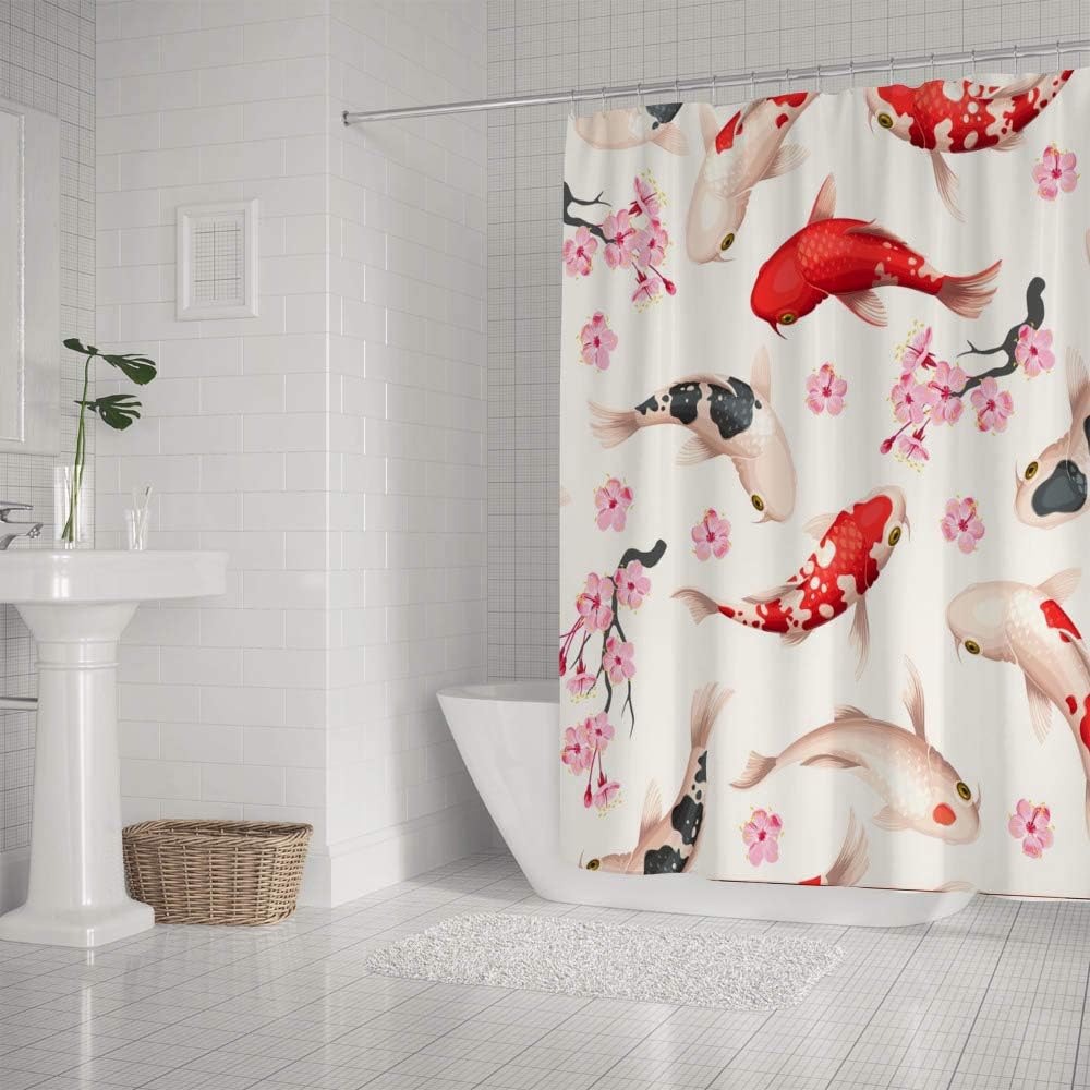 Koi Fish Pink Sakura Asian Style Bathtubs Unique Shower Curtain for a Serene Bathroom