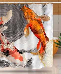Koi Fish Pond Shower Curtain For A Tranquil Bathroom Decor, Asian-Inspired Bathroom Accessories