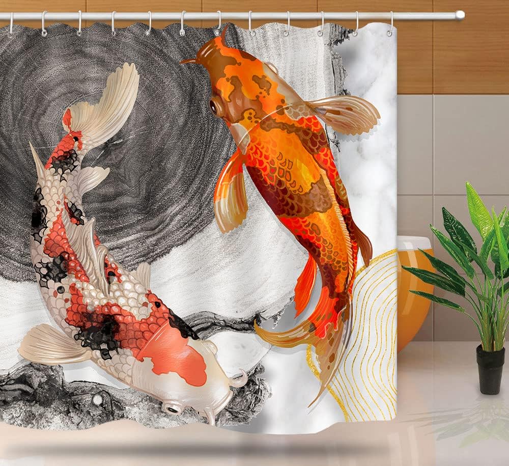Koi Fish Pond Shower Curtain For A Tranquil Bathroom Decor, Asian-Inspired Bathroom Accessories