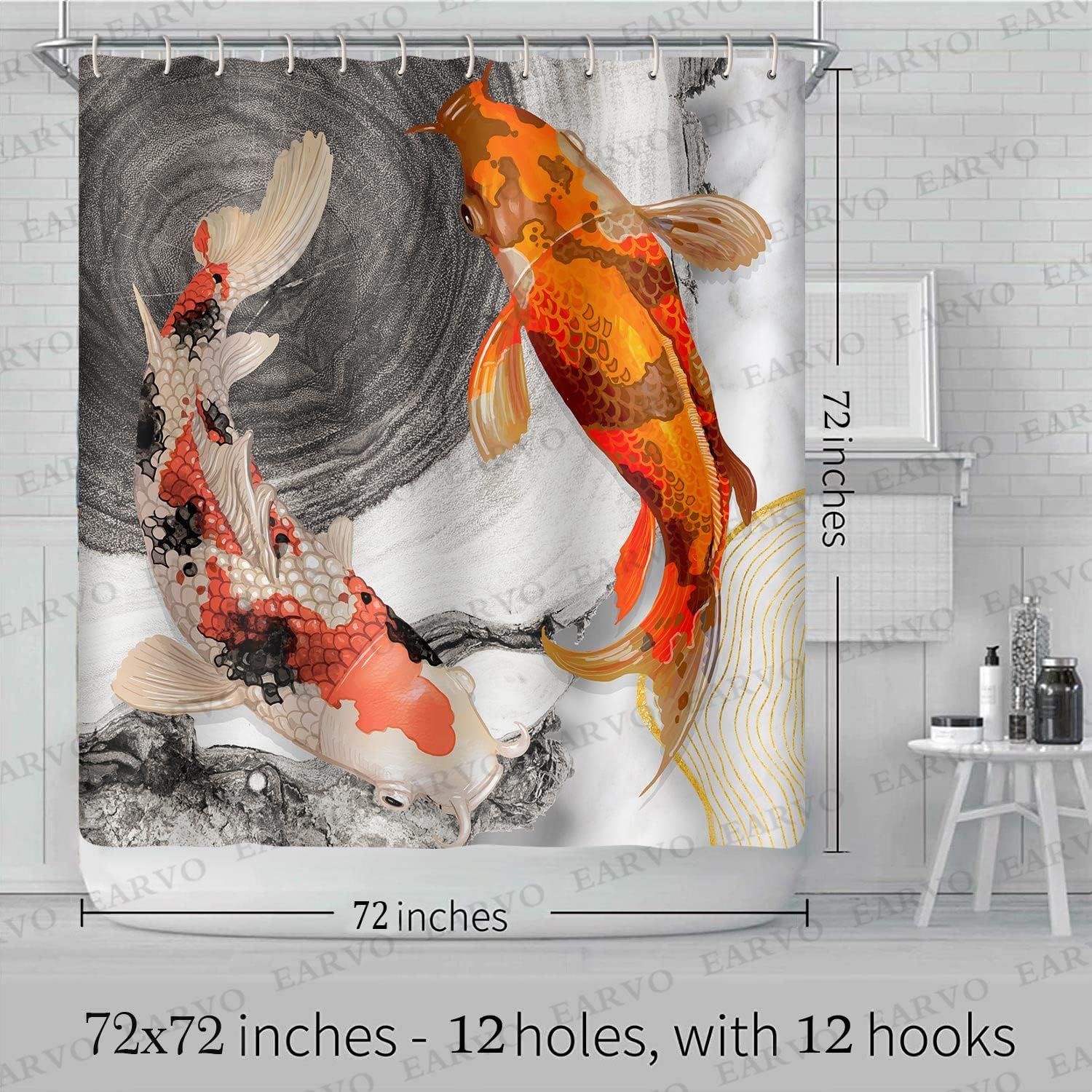 Koi Fish Pond Shower Curtain For A Tranquil Bathroom Decor, Asian-Inspired Bathroom Accessories - Image 2