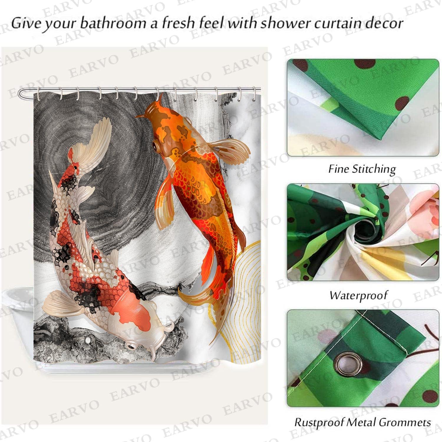 Koi Fish Pond Shower Curtain For A Tranquil Bathroom Decor, Asian-Inspired Bathroom Accessories - Image 3