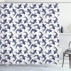 Koi Fish Scales Shower Curtain | Sketch Drawing Eastern Theme | Cloth Fabric Bathroom Decor (Navy Blue White)