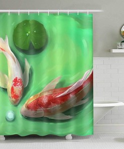 Koi Fish & Sea Shell Marble Shower Curtain | Waterproof Cover For Bathroom Bathtub Bathing Screens