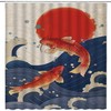 Koi Fish Sun Blue Great Waves Vintage Japanese Watercolor Oil Painting Creative Asian Bathroom Shower Curtain