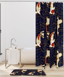 Koi Fish and Waves Japanese Waterproof Fabric Shower Curtain for Bathroom Decor
