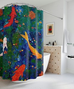 Koi Pond Shower Curtain- Based On Original Artwork By San Diego Artist, Walid Khalaf