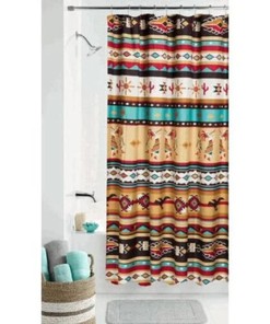 Kokopelli Southwest Aztec Striped Fabric Shower Curtain by Mainstays for Rustic Bathroom Decor 
