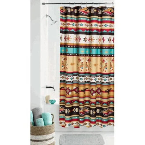 Kokopelli Southwest Aztec Striped Fabric Shower Curtain by Mainstays for Rustic Bathroom Decor
