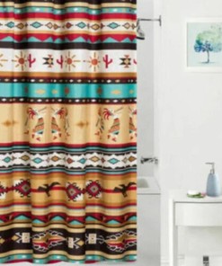 Kokopelli Southwest Aztec Striped Fabric Shower Curtain by Mainstays for Rustic Bathroom Decor