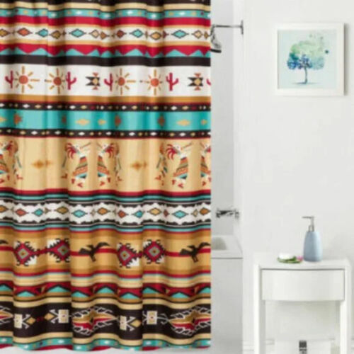 Kokopelli Southwest Aztec Striped Fabric Shower Curtain by Mainstays for Rustic Bathroom Decor