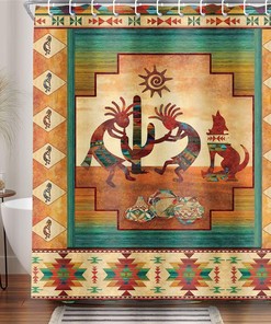 Kokopelli Southwest Shower Curtain, Native Aztec Bathroom Curtain With Ethnic Pattern