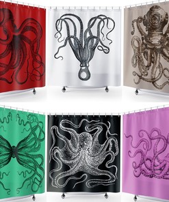 Kraken Octopus Bathroom Set: Shower Curtain, Bathmat, Wall Tapestry, Towel.