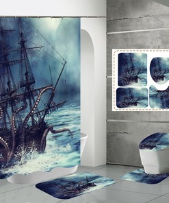 Kraken Octopus Shower Curtain For A Nautical Bathroom Decor, Mythical Bathroom Accessories