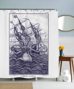 Kraken Shipwreck Shower Curtain Ocean Art Decor Unique Gifts Bathtub Accessories
