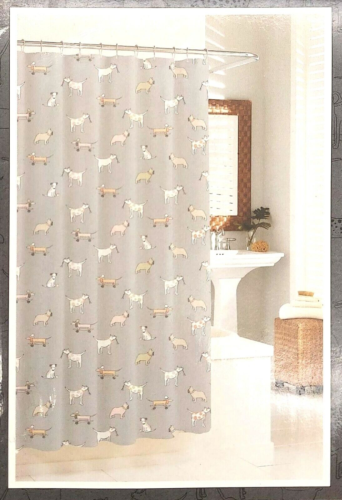Kris Ruff Dogwood Street Dogs Play Gray Shower Curtain and Liner Set for Adorable Bathroom Decor