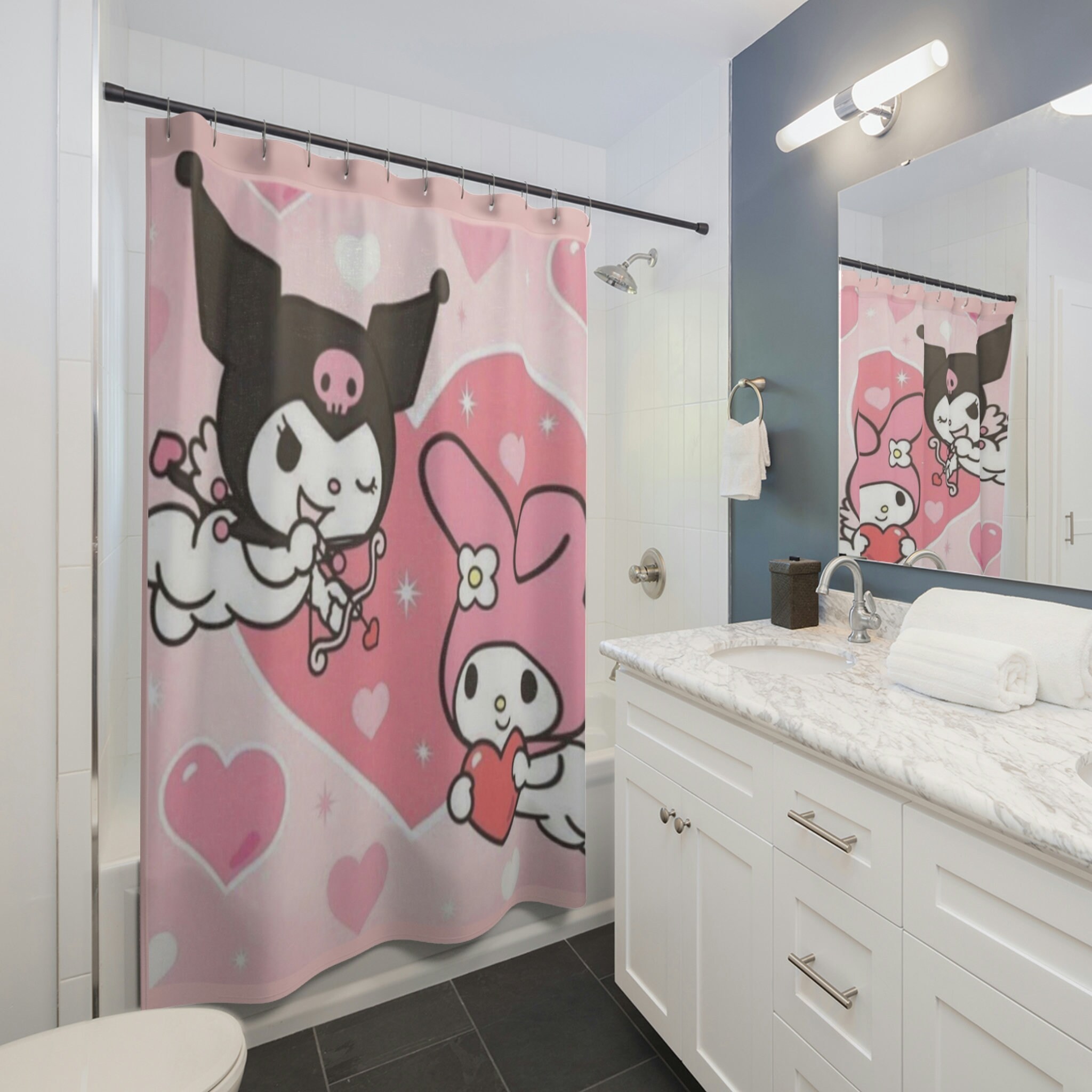 Kuromi and My Melody Kids Bathroom Shower Curtain for a Playful and Cute Bathroom