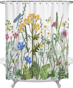 LDCHNH Flowers Dragonfly Shower Curtain - Home Bath Decorative Fabric Bathroom Curtain